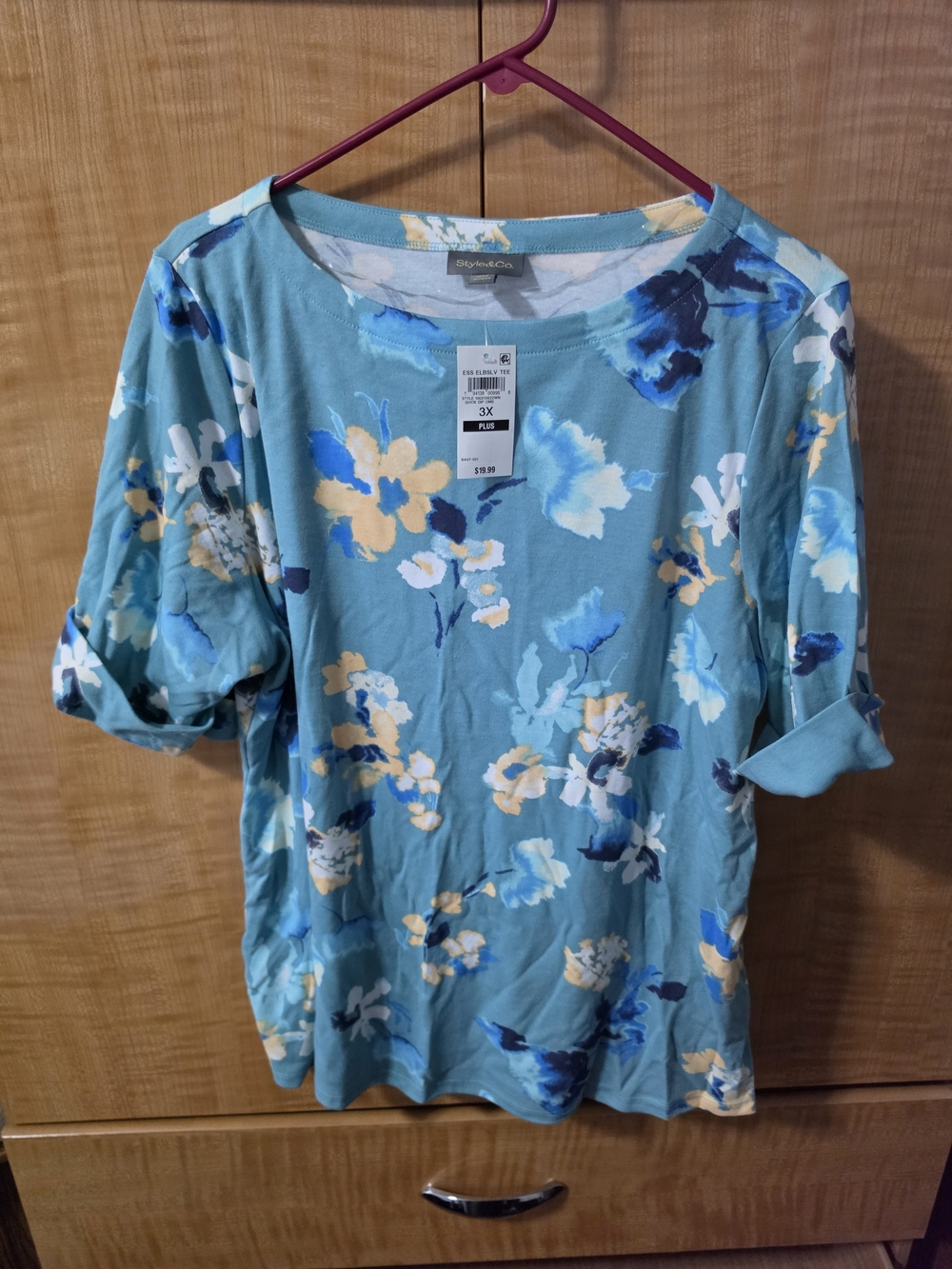 Style & Co. Teal Floral Short Sleeve Tee